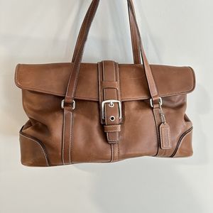 Vintage Coach Leather Hampton Satchel Hobo Handbag Brown